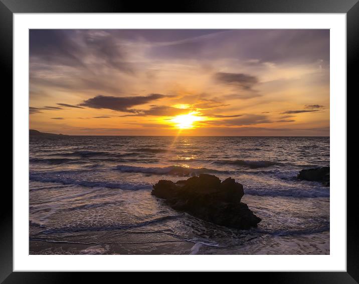 Llangrannog Beach sunset Framed Mounted Print by stuart bingham