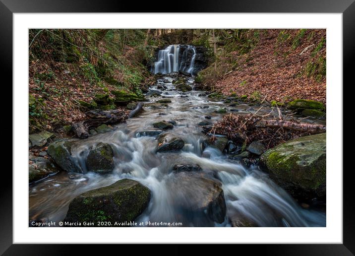 Wharnley Burn waterfall Framed Mounted Print by Marcia Reay