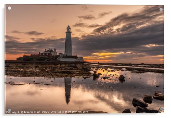 Sunrise at St Mary's Lighthouse Acrylic by Marcia Reay