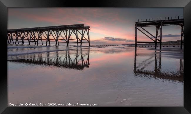 Steetley Pier sunrise Framed Print by Marcia Reay