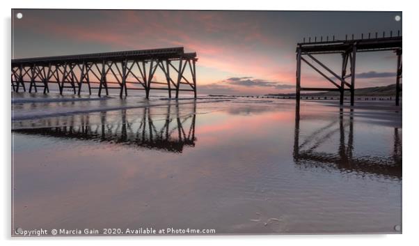 Steetley Pier sunrise Acrylic by Marcia Reay