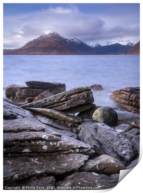 Snow capped Cuillins from Elgol Print by Phillip Dove LRPS