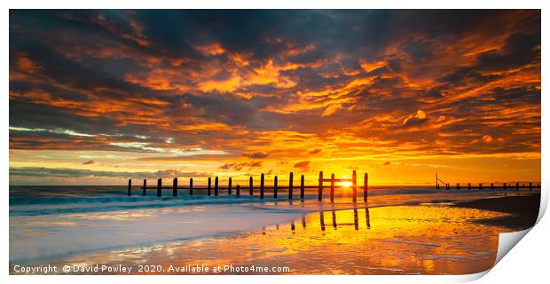 Sunrise on Happisburgh Beach Norfolk Print by David Powley