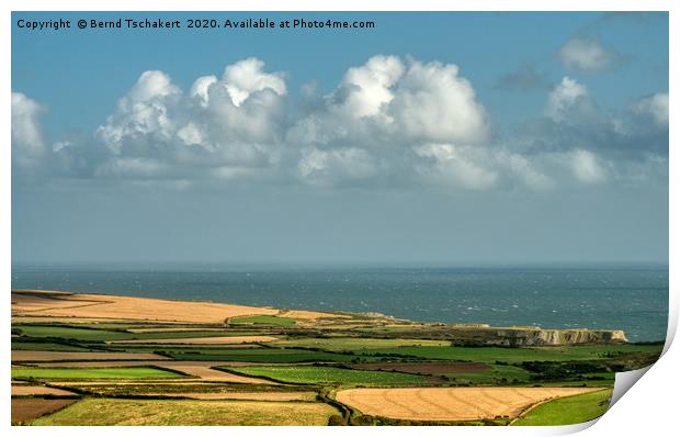 Fields and Pastures, Rhossili Coast, Gower, Wales Print by Bernd Tschakert