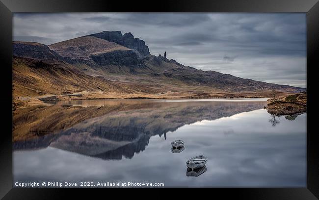 The Old Man of Storr from Loch Fada Framed Print by Phillip Dove LRPS