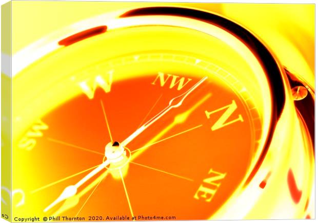 Negative image ofclose up of a compass with a blue Canvas Print by Phill Thornton