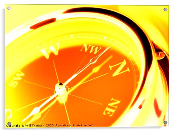 Negative image ofclose up of a compass with a blue Acrylic by Phill Thornton