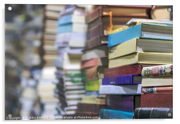 Close-up of stacks of old books, selective focus. Acrylic by RUBEN RAMOS