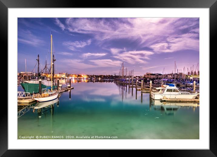 Sailboats moored on a peaceful harbor in Australia Framed Mounted Print by RUBEN RAMOS