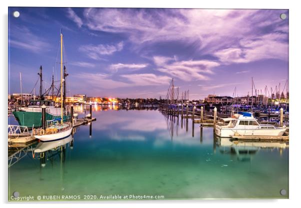 Sailboats moored on a peaceful harbor in Australia Acrylic by RUBEN RAMOS