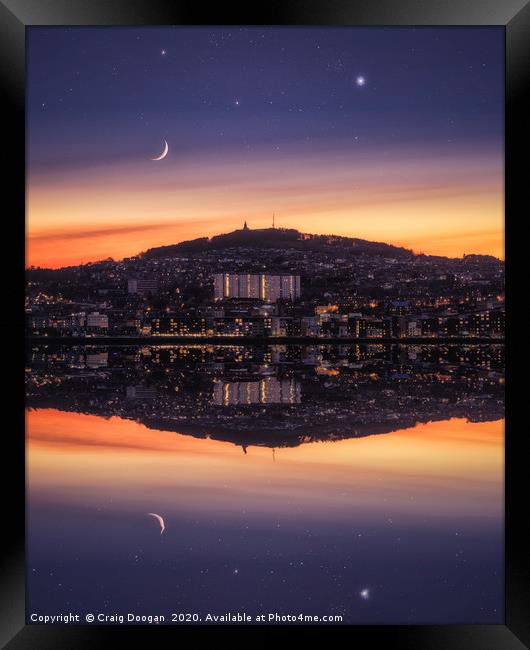 Dundee Cityscape with the Moon & Venus Framed Print by Craig Doogan