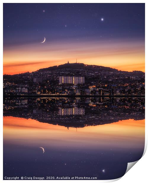 Dundee Cityscape with the Moon & Venus Print by Craig Doogan