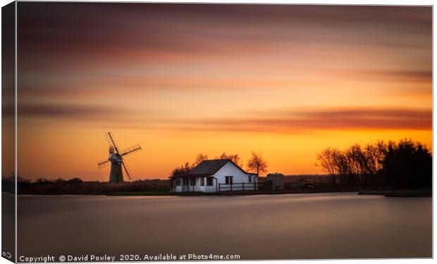 Sunset colour over the River Thurne Norfolk Broard Canvas Print by David Powley