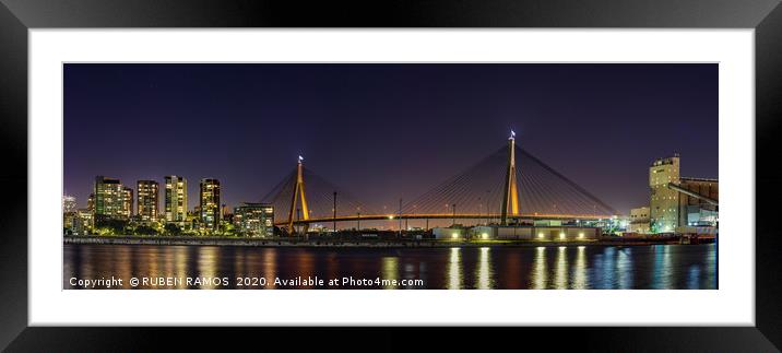 The Anzac Bridge at night in Sydney. Framed Mounted Print by RUBEN RAMOS