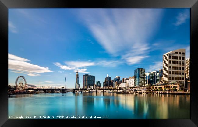 Cityscape at Pier 26 and Darling Harbour in Sydney Framed Print by RUBEN RAMOS