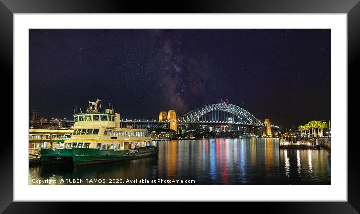 Panoramic view of the Sydney Harbour at a starry n Framed Mounted Print by RUBEN RAMOS