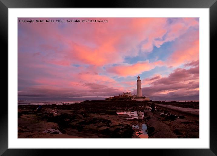 Pink and Blue sunrise at St Mary's Island Framed Mounted Print by Jim Jones