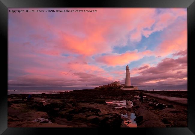 Pink and Blue sunrise at St Mary's Island Framed Print by Jim Jones
