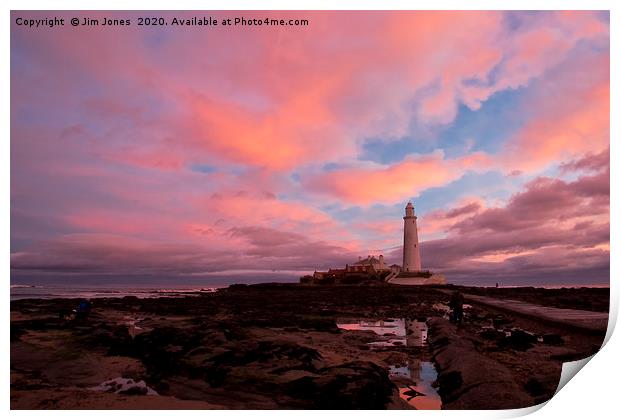 Pink and Blue sunrise at St Mary's Island Print by Jim Jones