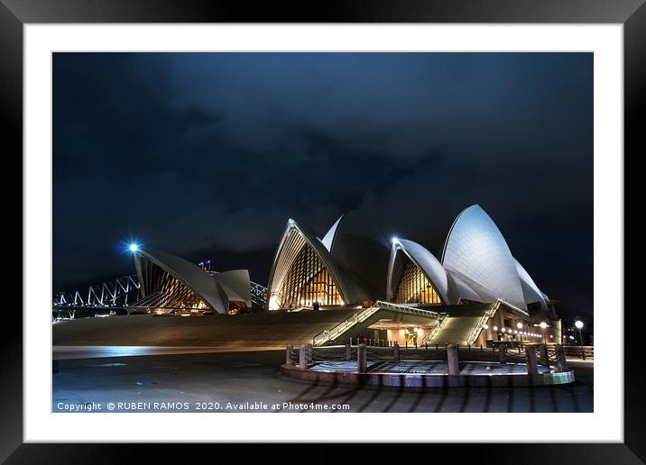 The Opera House and promenade at night, Sydney, Au Framed Mounted Print by RUBEN RAMOS