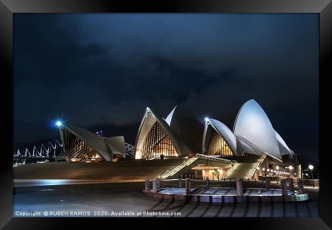 The Opera House and promenade at night, Sydney, Au Framed Print by RUBEN RAMOS