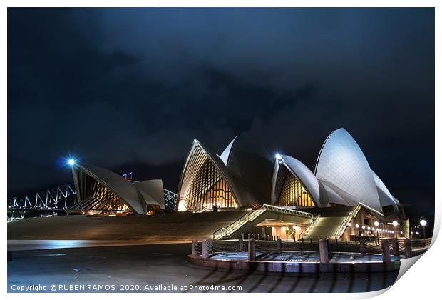 The Opera House and promenade at night, Sydney, Au Print by RUBEN RAMOS