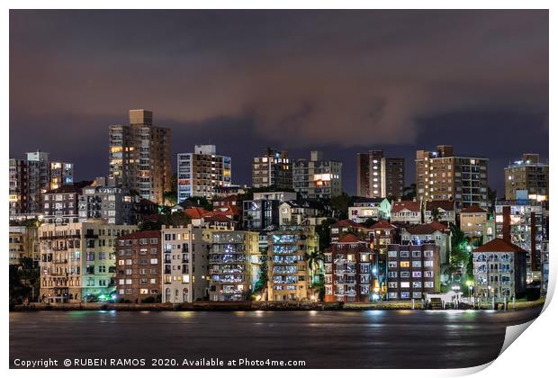 Cityscape at Sydney Harbor at night,  Print by RUBEN RAMOS