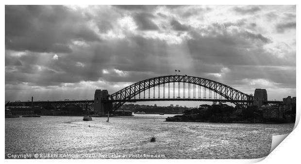 The Sydney Harbour Bridge under clouds.  Print by RUBEN RAMOS