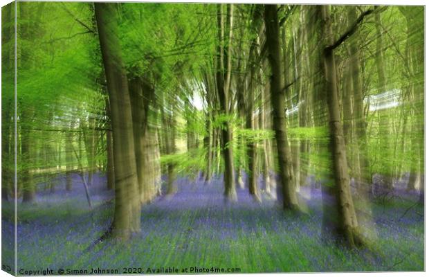  Impressionist image of Bluebell woodland Canvas Print by Simon Johnson