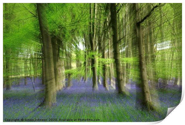  Impressionist image of Bluebell woodland Print by Simon Johnson