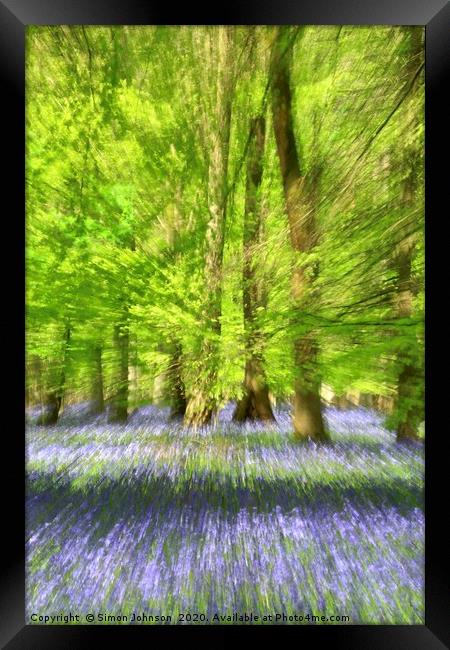 Bluebell Woodland Impressionist image Framed Print by Simon Johnson