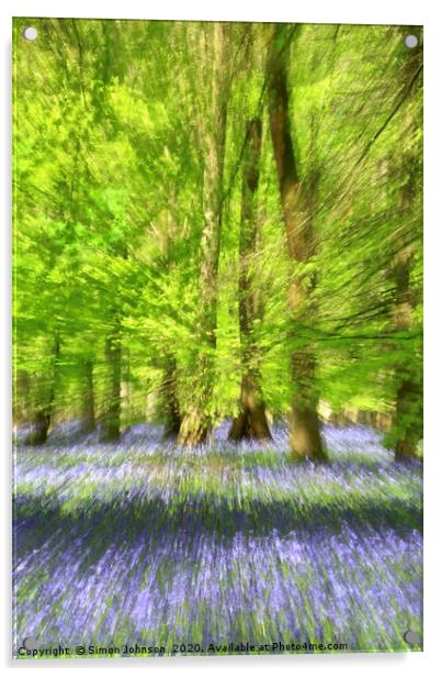 Bluebell Woodland Impressionist image Acrylic by Simon Johnson