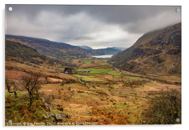 Looking down the valley to Llyn Gwynant, Snowdonia Acrylic by Dan Santillo