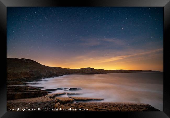 Fall Bay from Tears Point at night, Gower Framed Print by Dan Santillo