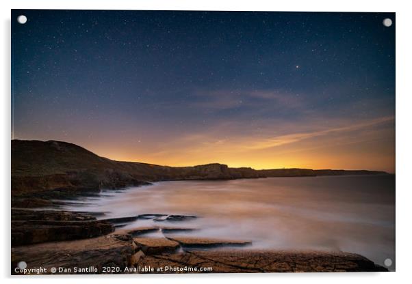 Fall Bay from Tears Point at night, Gower Acrylic by Dan Santillo