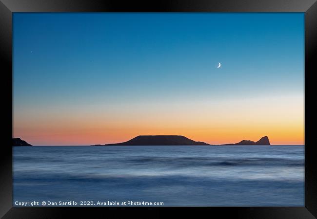 Worms Head, Rhossili Bay with the moon Framed Print by Dan Santillo