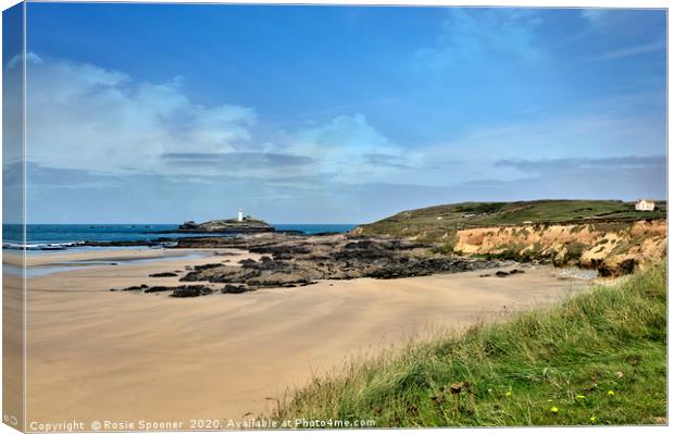 Godrevy Lighthouse view from Gwithian Beach Canvas Print by Rosie Spooner