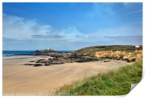 Godrevy Lighthouse view from Gwithian Beach Print by Rosie Spooner