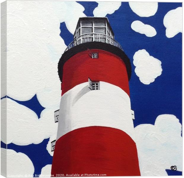 Plymouth Lighthouse Canvas Print by Ann Biddlecombe