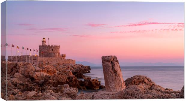 Rhodes Fort of Saint Nicholas Sunrise Panorama Canvas Print by Antony McAulay