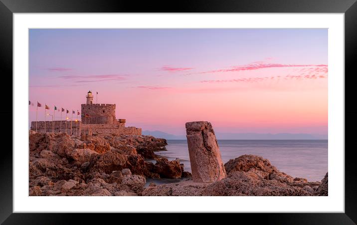 Rhodes Fort of Saint Nicholas Sunrise Panorama Framed Mounted Print by Antony McAulay