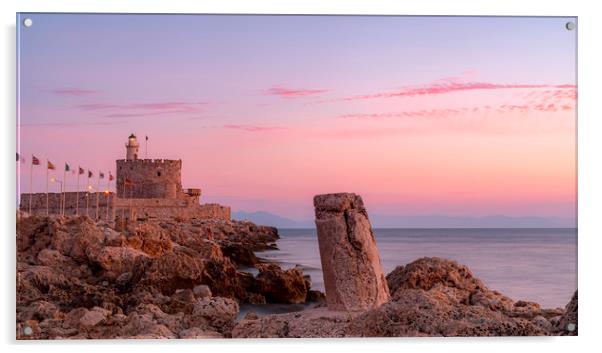 Rhodes Fort of Saint Nicholas Sunrise Panorama Acrylic by Antony McAulay