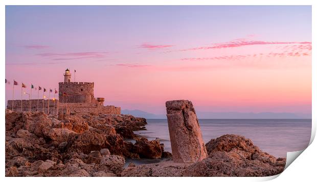 Rhodes Fort of Saint Nicholas Sunrise Panorama Print by Antony McAulay