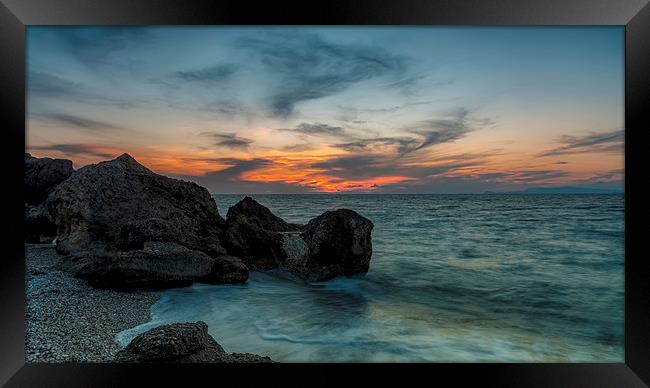 Rhodes Kato Petres Beach Sunset Panorama Framed Print by Antony McAulay