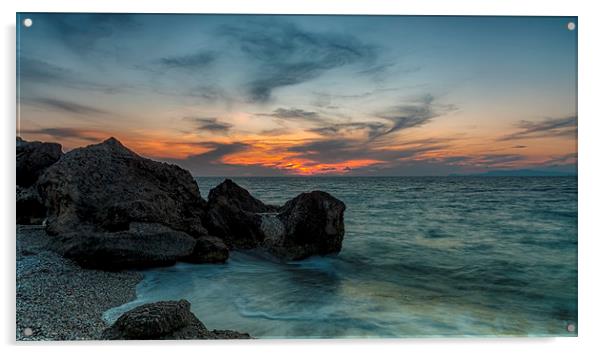 Rhodes Kato Petres Beach Sunset Panorama Acrylic by Antony McAulay