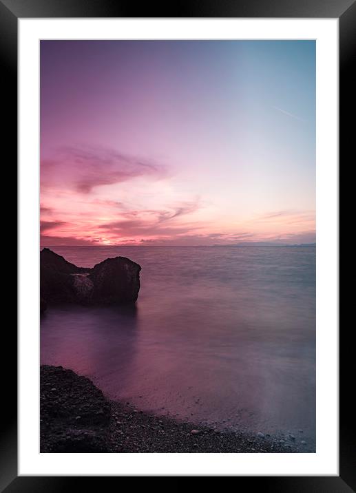 Rhodes Kato Petres Beach when the Sun Sets Framed Mounted Print by Antony McAulay