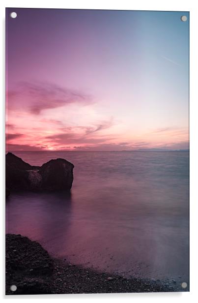 Rhodes Kato Petres Beach when the Sun Sets Acrylic by Antony McAulay