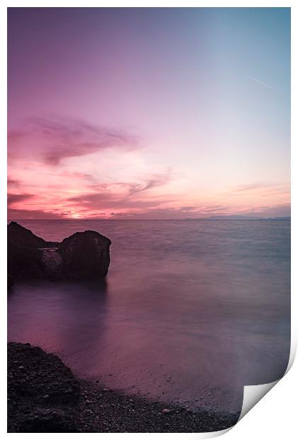 Rhodes Kato Petres Beach when the Sun Sets Print by Antony McAulay