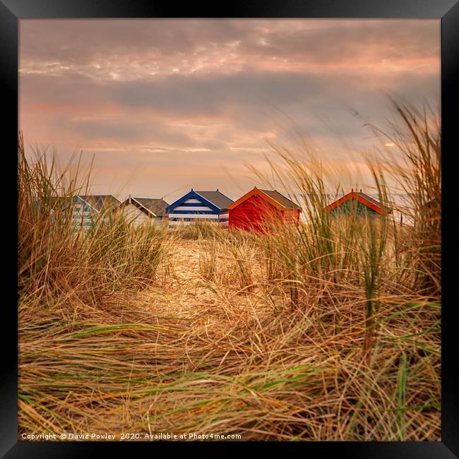 Southwold Beach huts at dawn Suffolk Framed Print by David Powley