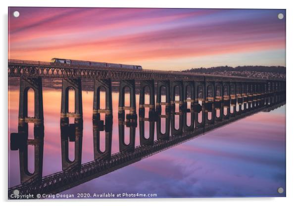 Dundee Tay Rail Bridge Sunset Acrylic by Craig Doogan